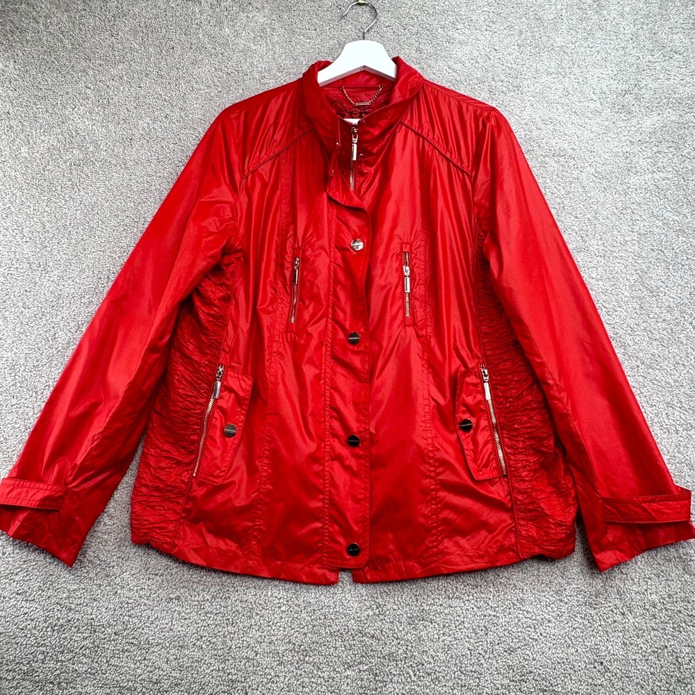 Punt Roma Sport Jacket Womens 16 Red Logo Ruched Side Mock Neck‎ Snap Full Zip